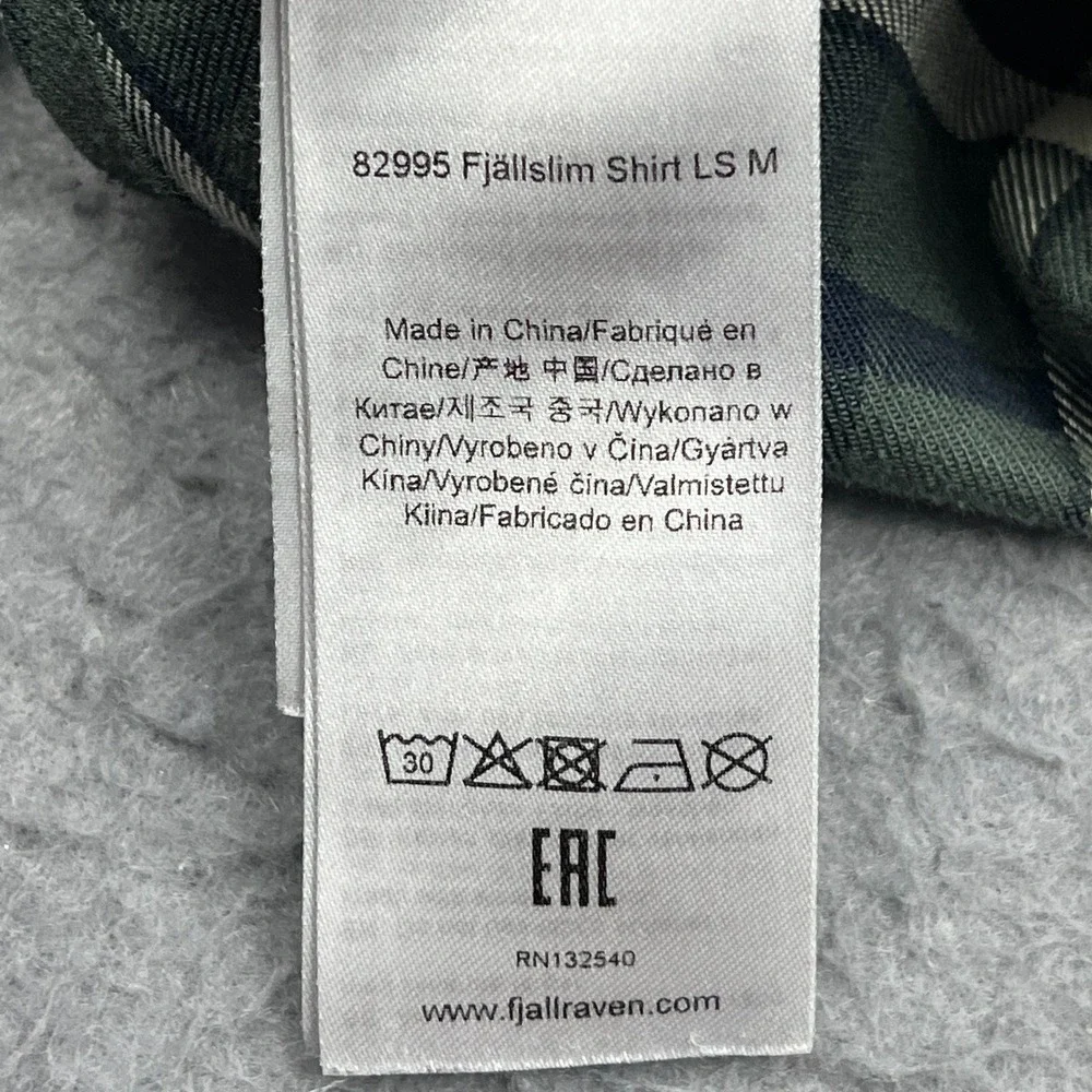 Fjallraven Fjallslim LS Shirt Mens Small Green Check Slim Flannel Button‎ Up